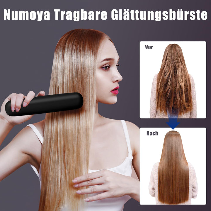 Kabellose Haarglätterbürste, Glättbürste Stylingbürste mit Keramik Borsten für Frauen, Wiederaufladb