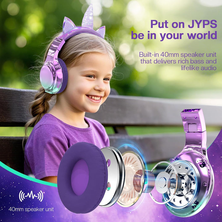 JYPS Bluetooth Kopfhörer Kinder, Metallisch Kabellose Kopfhörer Kinder Over Ear mit 74/85dBA Lautstä