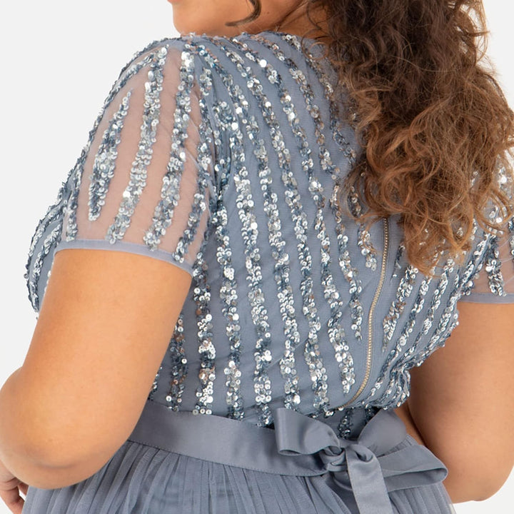Damen Ballkleid Abendkleid V-Ausschnitt Maxi Länge Pailletten Kurze Ärmel für Hochzeit Geburtstag Br