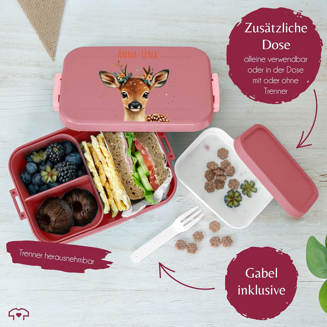 Bento Box Midi Lunchbox für Mepal Bentobox - Brotzeitbox Reh süss personalisiert I Rehkitz Brotdose