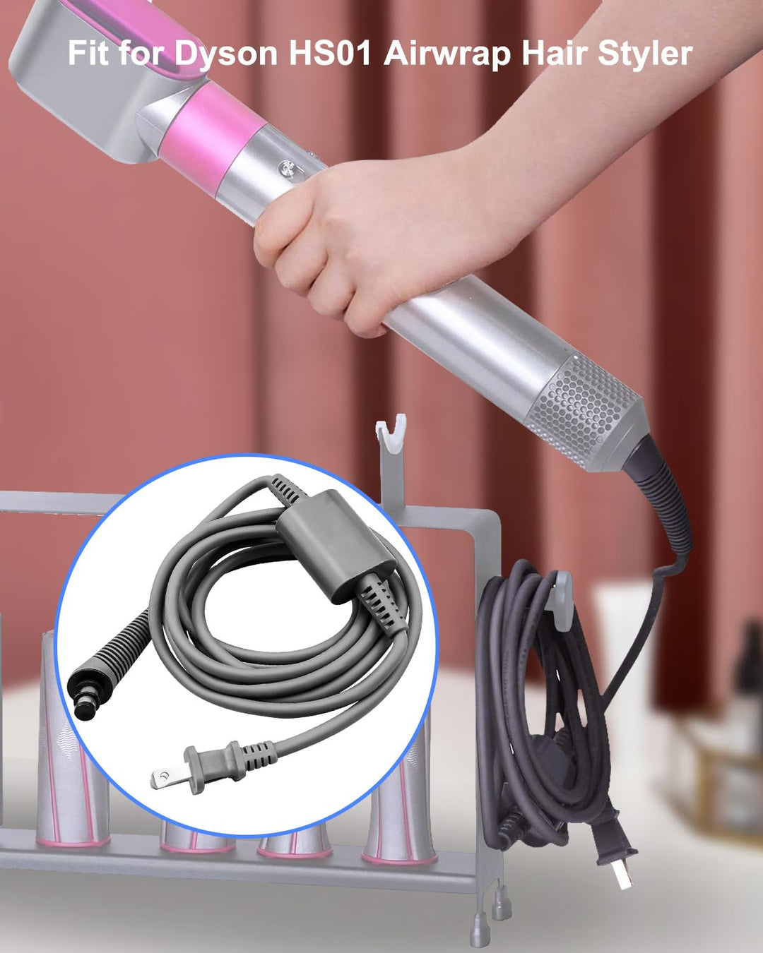 Curly Hair Rod Power Cord Fit for Dyson HS01 Airwrap Hair Styler, 269.2 cm Curling Iron AC Charger R