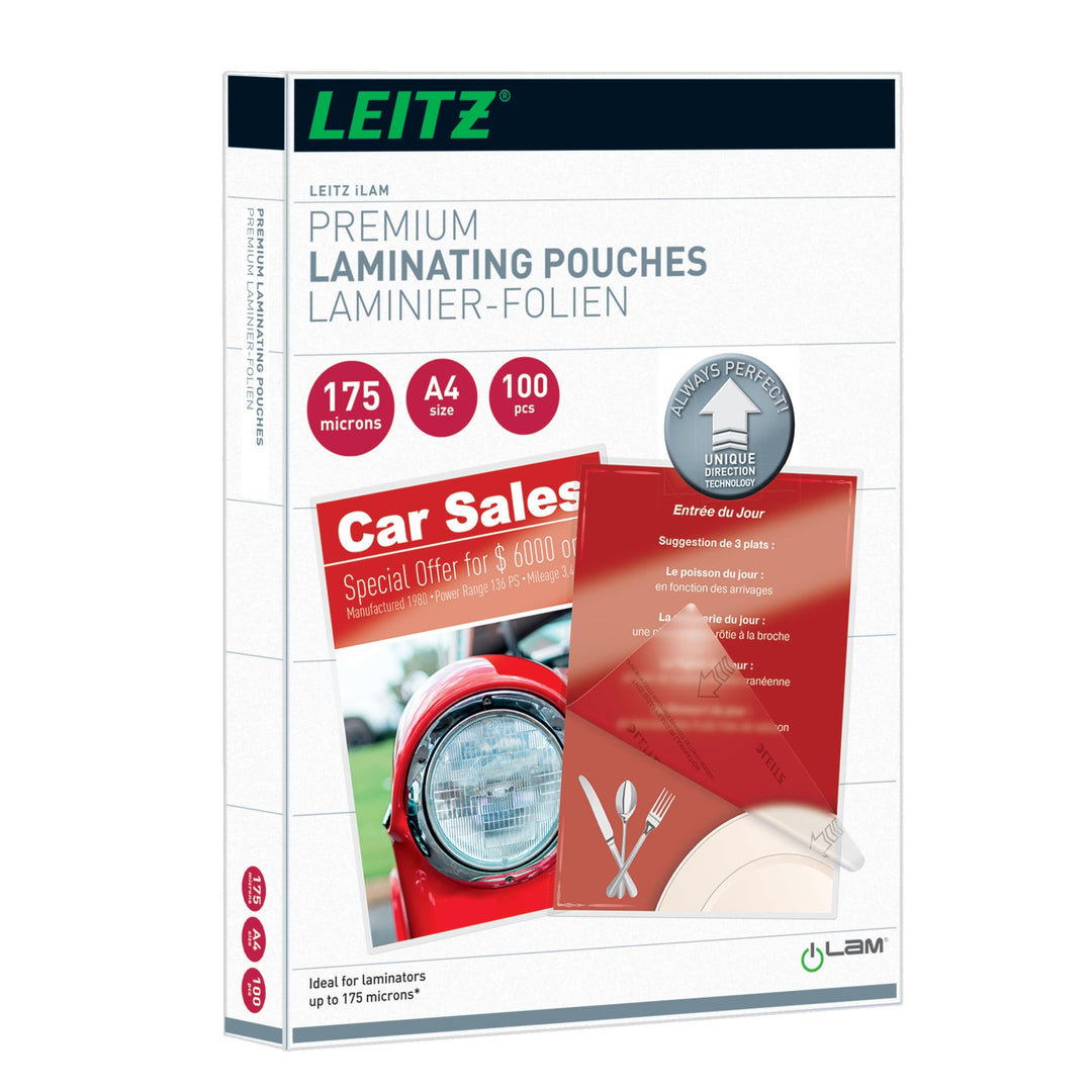 Leitz Heisslaminierfolien A4 175 mic, Laminierfolien in Premium-Qualität im 100er Pack, Glänzend, Tr