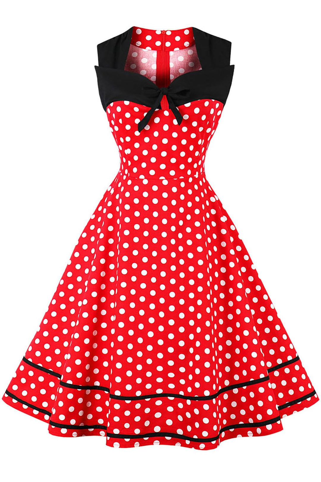 AXOE Damen 60er Jahre Polka Dot Vintage Rockabilly Kleid Abendkleider Rot XL, Rot XL