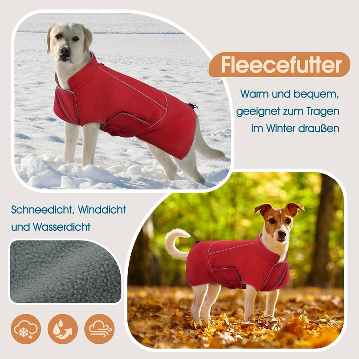 Hundejacke Wasserdichter, Leichte & Fleece Hundemantel für Grosse Hunde, Hundejacke mit Reflektieren