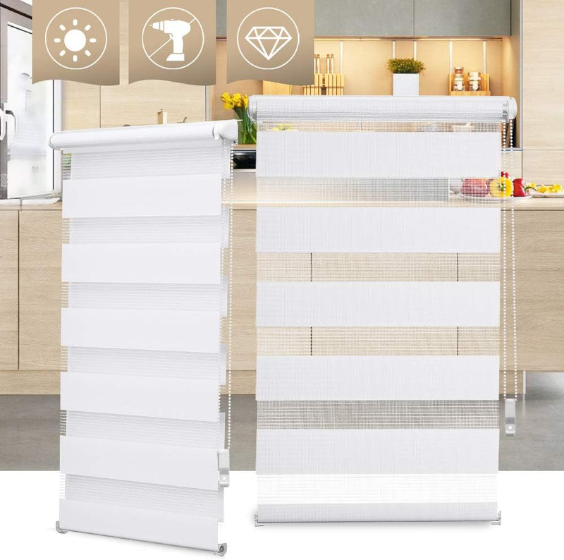 OBdeco Doppelrollo Duo Rollo Klemmfix ohne Bohren B100cm x H130cm(Stoffbreite 96 cm) Weiss für Fenst