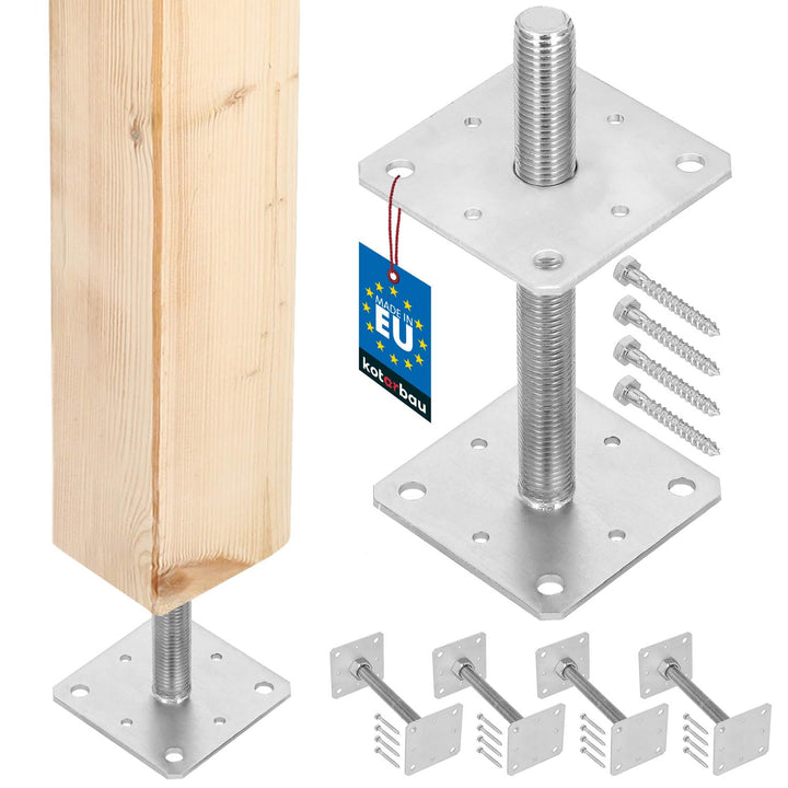KOTARBAU® 4er Set Pfostenträger Höhenverstellbar - Montagestütze – 110 x 110 x 250 mm - Balkenschuh