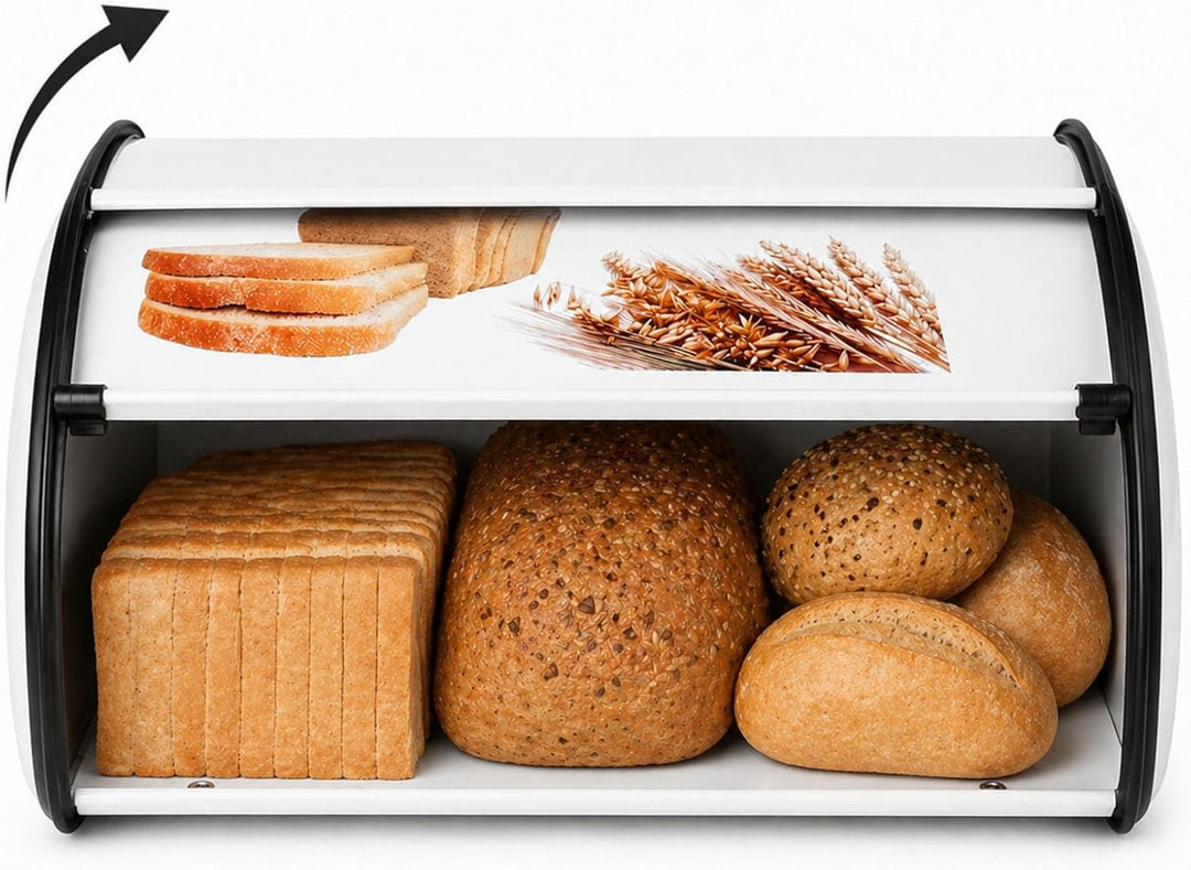 Brotkasten Edelstahl Metall mit Deckel, Brotbox Brotaufbewahrung für Küche, Bread Box Retro Design W
