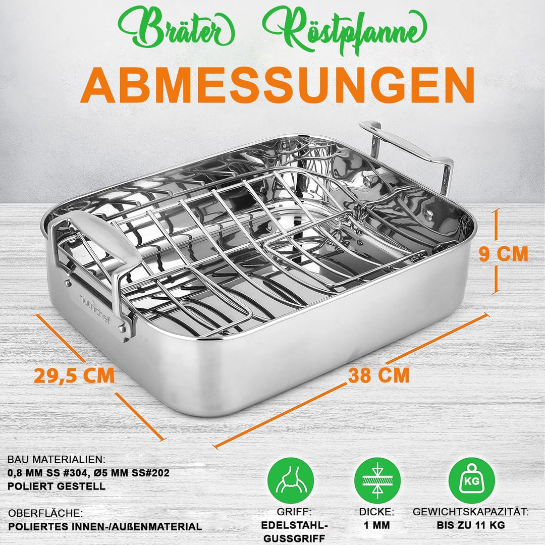 NutriChef Bräter, 38x29.5cm- Bräter mit Deckel- & Breitem Griff, Schmortopf- für Backofen & Spülmasc