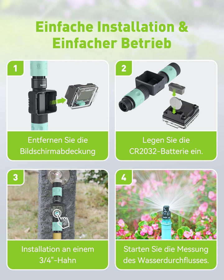 RAINPOINT Wasserzähler, Praktischer Wasseruhr für Garten, 4 Modi zur Kontrolle des Wasserverbrauchs,