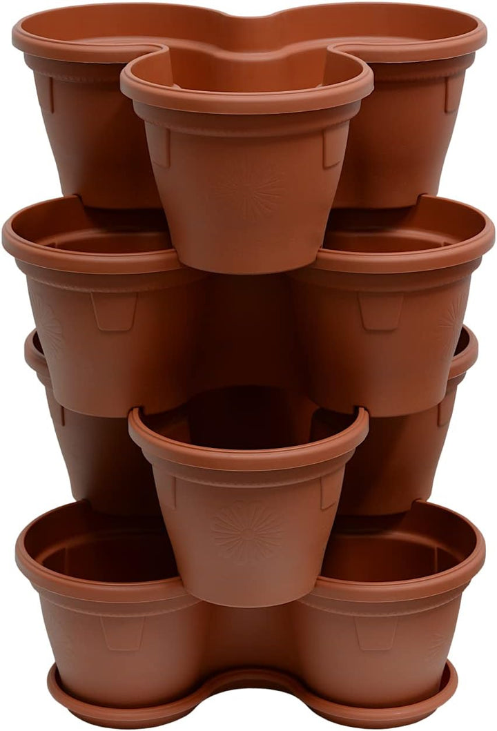 Gariella 4X Blumentopf Säulentopf Pflanzturm Hochbeet Pflanztopf-Kübel mit Untersetzer stapelbar bru