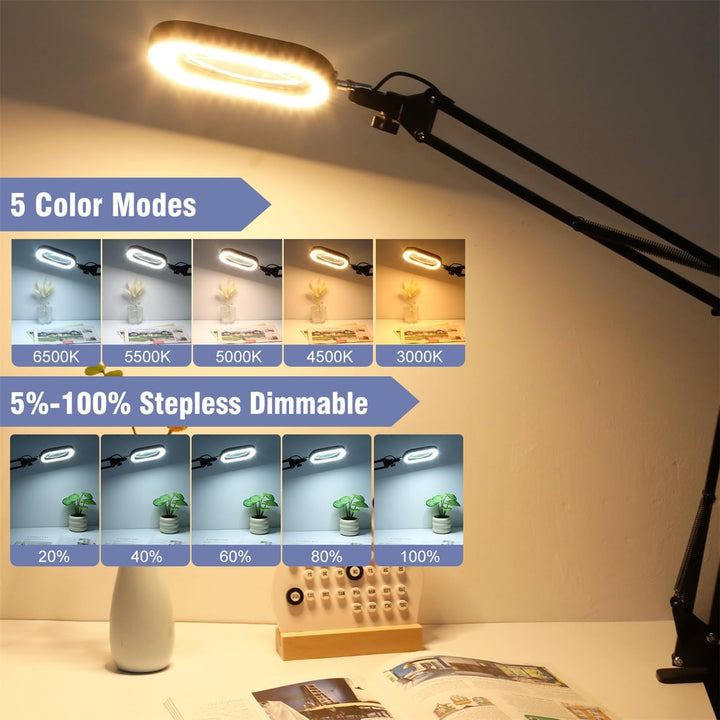 10X Lupe mit Licht und Klemme, LED Echtes Glas Lupe mit Licht und Ständer, 5 Farbmodi Dimmbar leselu