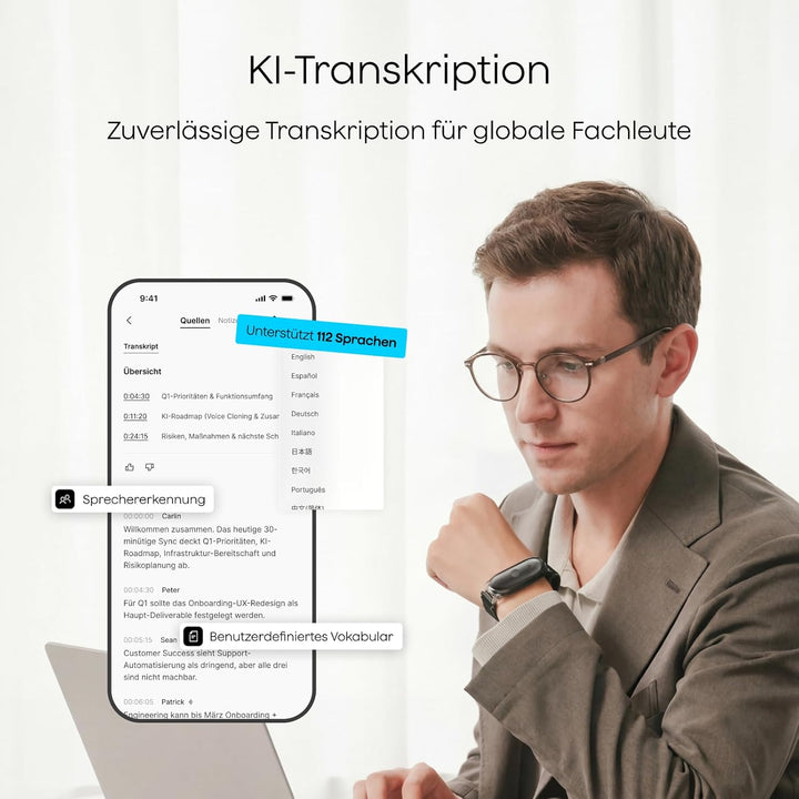 Plaud NotePin S Diktiergerät mit taktiler Aufnahmetaste KI Voice Recorder KI-Notizgerät KI-Schreibfu
