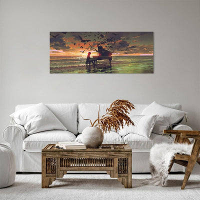 Panorama Bilder auf Leinwand 100x40cm Leinwandbild mit Rahmen Klaviermusik Gross Wanddeko Bild Schla