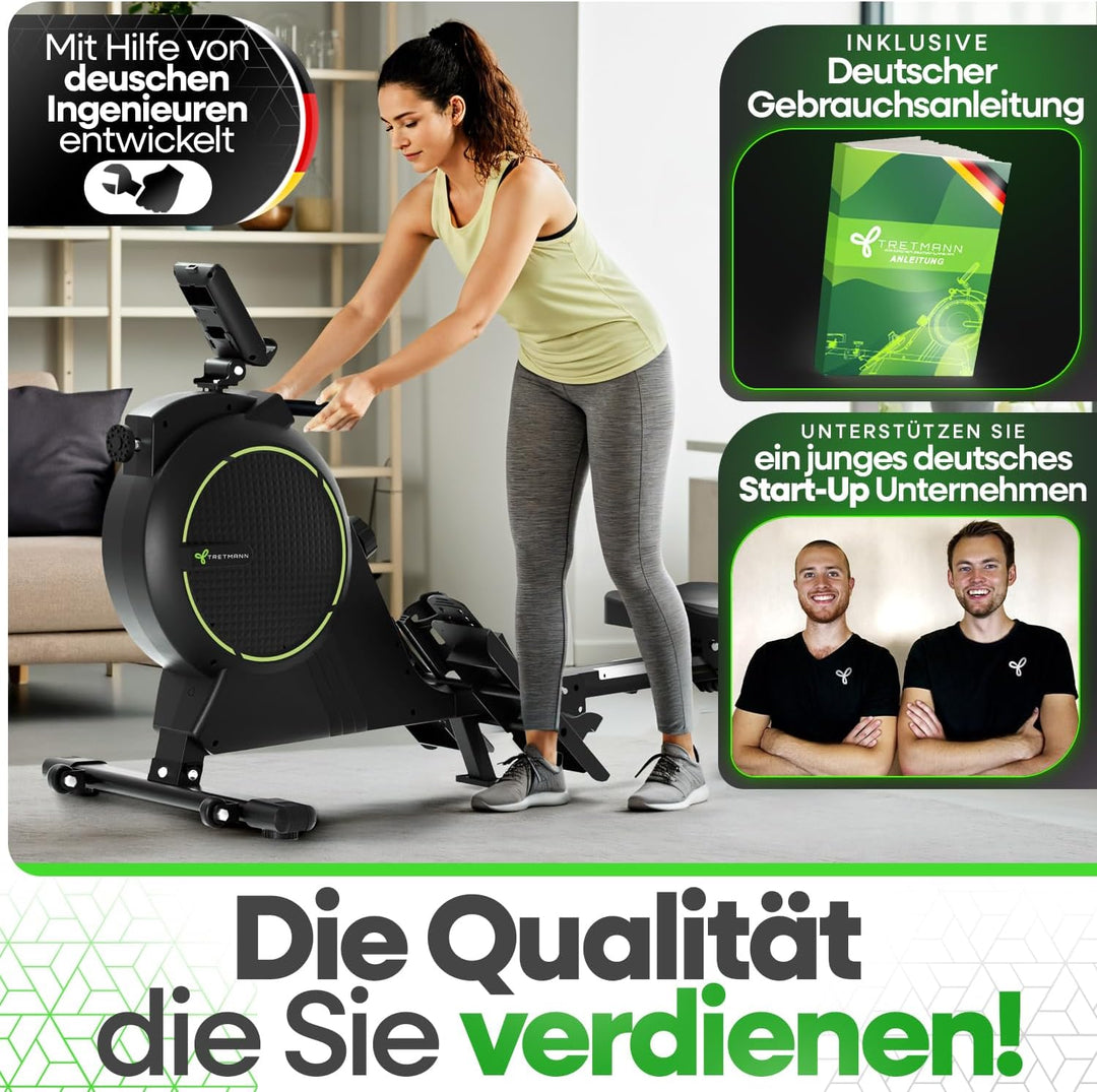 NEU Tretmann Rudergerät für Zuhause Set - extra leise- [Wirbelstrombremse2.0] bis 150KG Zertifiziert
