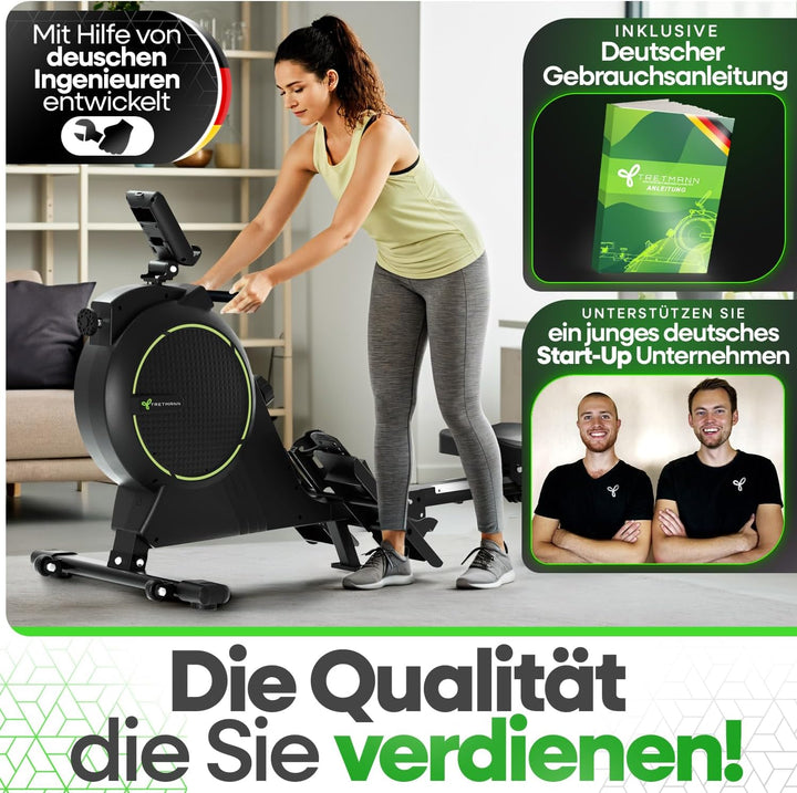 NEU Tretmann Rudergerät für Zuhause Set - extra leise- [Wirbelstrombremse2.0] bis 150KG Zertifiziert