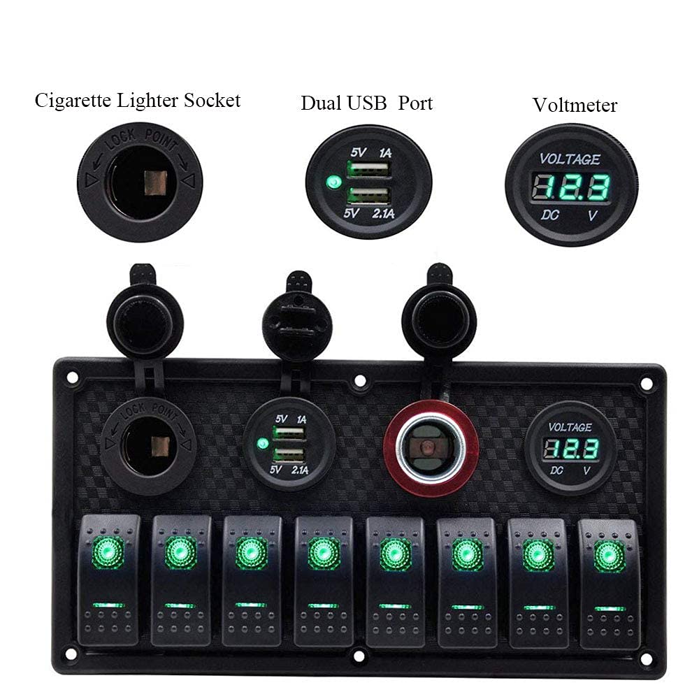 KAOLALI 12V/24V Schalter Panel Boot 8 Schaltern Kippschalter Panel Boote Zigarettenanzünder 12 V 3,1