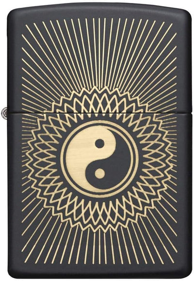 Zippo-Feuerzeug mit Yin-Yang-Motiv, schwarz, matt