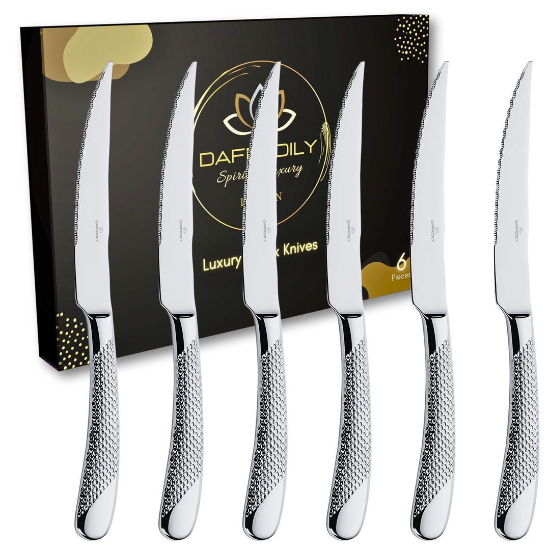 DAFFODILY® Spirit of luxury Signature Lot de 6 fourchettes à dîner Doré Steakmesser 6 teilig Silber,