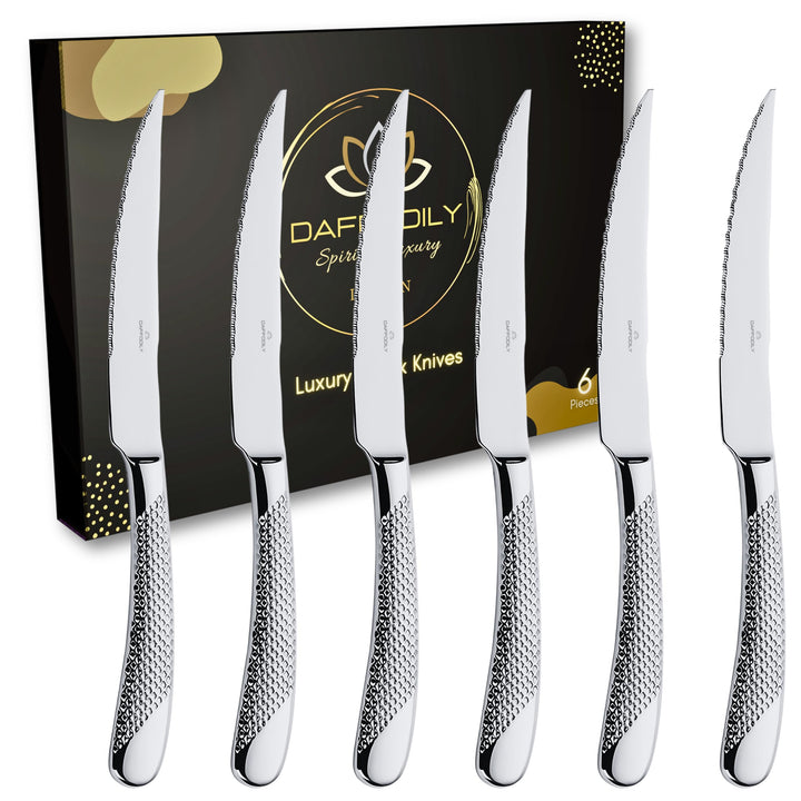 DAFFODILY® Spirit of luxury Signature Lot de 6 fourchettes à dîner Doré Steakmesser 6 teilig Silber,