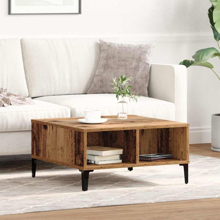 vidaXL rustikaler, brauner, quadratischer Couchtisch | Solides Altholz | Innenbereich mit Zwei einge