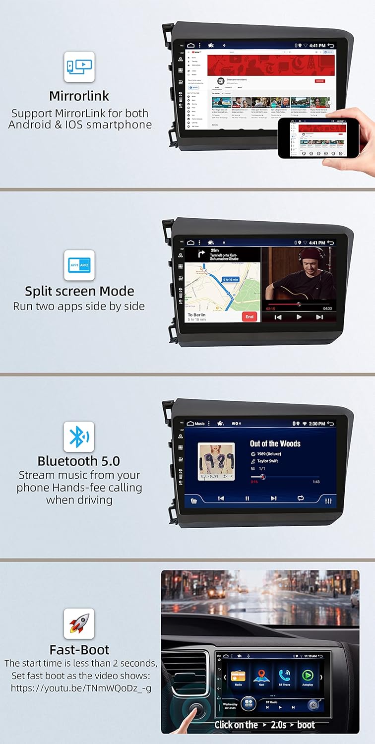 Android 12 IPS Autoradio Passt für Honda Civic (2012-2015) - 4G+64G - Eingebaut DSP/Carplay/Android
