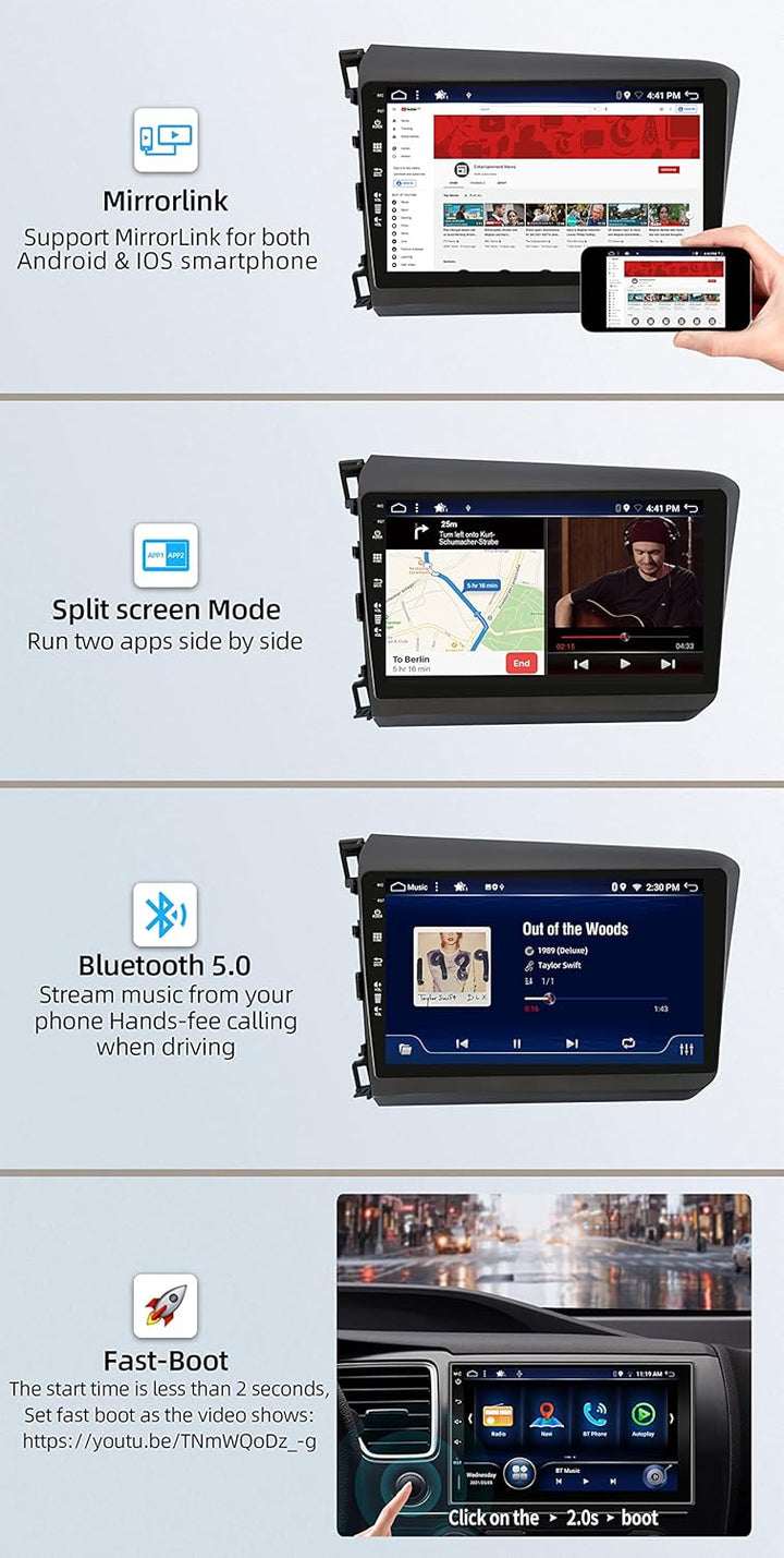 Android 12 IPS Autoradio Passt für Honda Civic (2012-2015) - 4G+64G - Eingebaut DSP/Carplay/Android