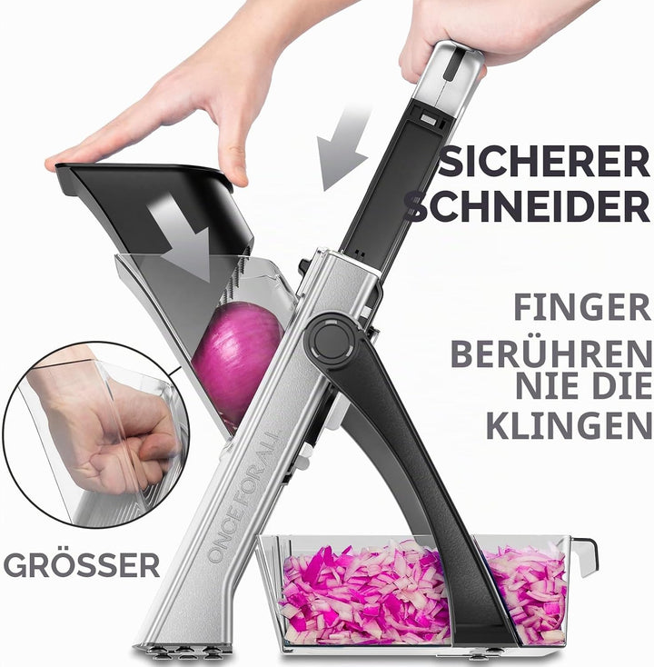 ONCE FOR ALL Upgrade Safe Mandoline Slicer Plus, grössere Grösse, verstellbarer Gemüse- und Lebensmi