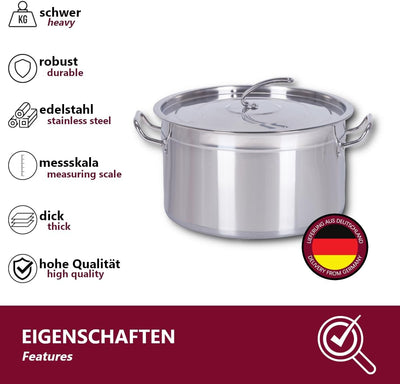 Euro Tische Gastronomie Kochtopf Suppentopf - 30 bis 100 Liter Edelstahl Kochtöpfe - ideal geeignet