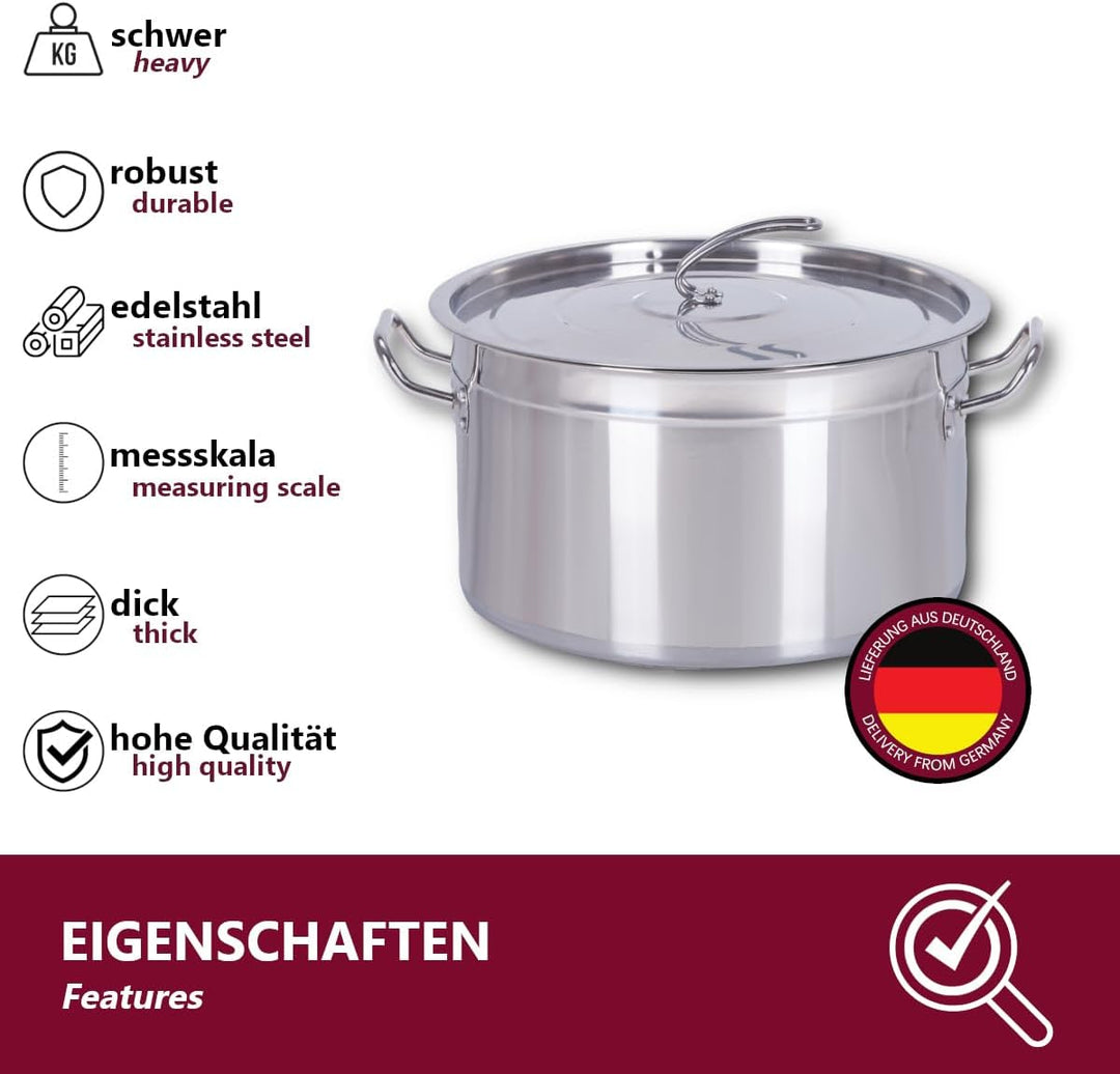 Gastronomie Kochtopf Suppentopf (25 L) - 15 bis 100 Liter Edelstahl Kochtöpfe - ideal geeignet für A