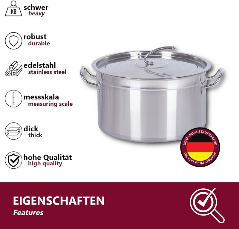 Euro Tische Gastronomie Kochtopf Suppentopf - 30 bis 100 Liter Edelstahl Kochtöpfe - ideal geeignet