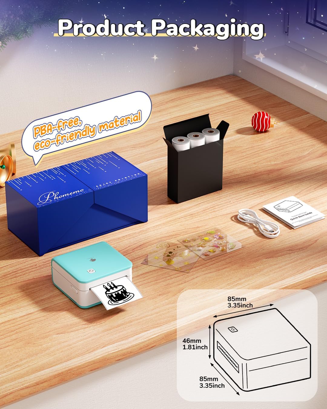 Phomemo Mini Drucker Drucker für Smartphone, P2S Bluetooth Aufkleber Drucker für Lernen, Mini Tragba