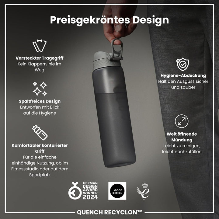 Ion8 1 Liter Trinkflasche, 1000ml, Auslaufsicher, Einhandöffnung, Sichere Verriegelung, Spülmaschine
