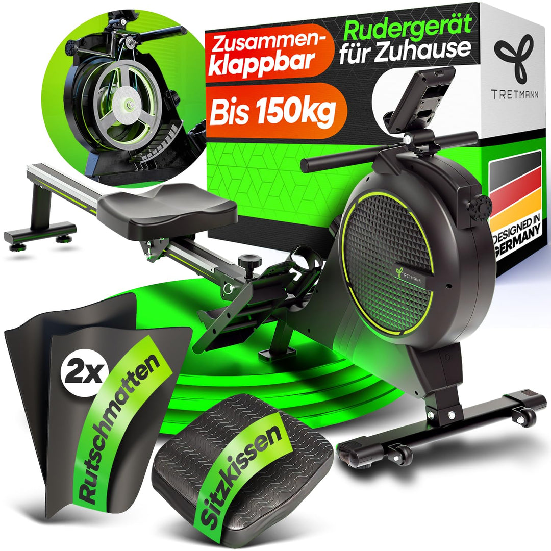 NEU Tretmann Rudergerät für Zuhause Set - extra leise- [Wirbelstrombremse2.0] bis 150KG Zertifiziert