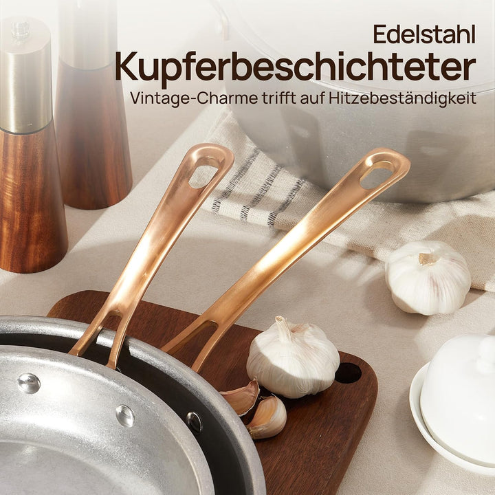 KOKHUB 28cm Edelstahl-Bratpfanne mit Deckel, Unbeschichtete Tri-Ply Induktionspfanne, Ofenfeste Stee