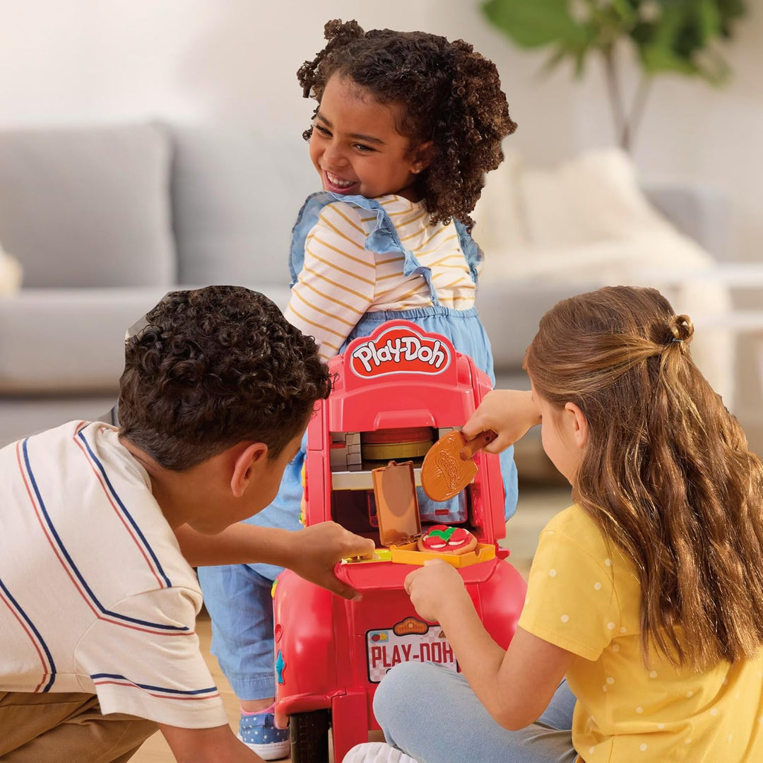 Play-Doh Pizza-Lieferspass, Scooter und Spielküche, 10 Dosen Knetmasse zum Pizza Backen, Bastel-Set