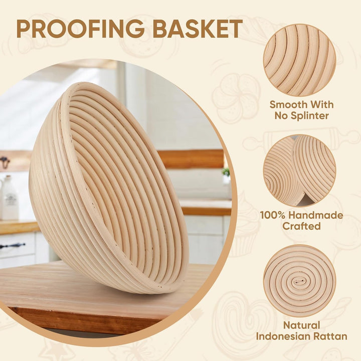 Gärkorb Brot Set,Gärkörbchen,23cm Rundes Gärkorb Zum Brotbacken-Set für Professionelle und Häusliche