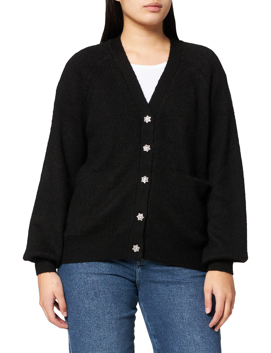Naf Naf Damen Marris Cardigan Strickjacke XS Schwarz, XS Schwarz