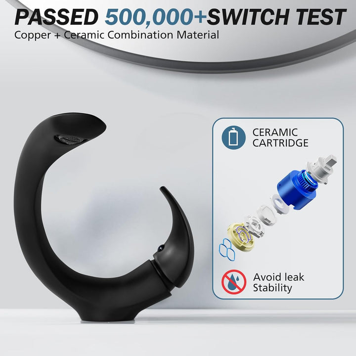 Wasserhahn Bad Schwarz Waschtischarmatur Armatur Badezimmer Mischbatterie Waschbecken Armaturen, Ein