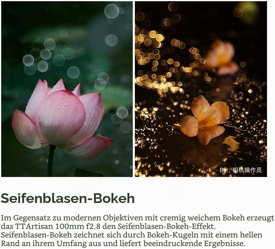 TTArtisan 100 mm F2.8 (Bubble Bokeh) Metallgehäuse, kompatibel mit M42-Halterung, Schwarz 100 mm F2.