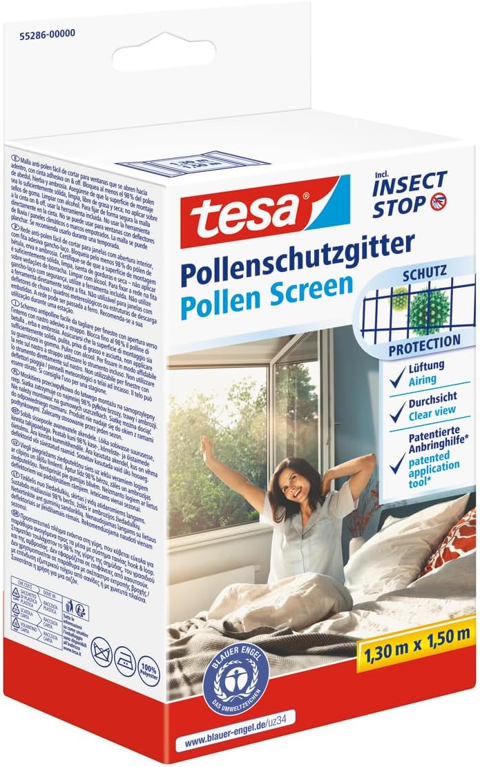 tesa Pollenschutzgitter - zuschneidbarer, transparenter Pollenschutz für Allergiker & Pollenschutzgi