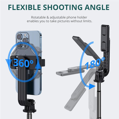 ATUMTEK 150 cm Selfie-Stick, Selfie-Stick mit Abnehmbarer Bluetooth-Fernbedienung, ausziehbarer Self