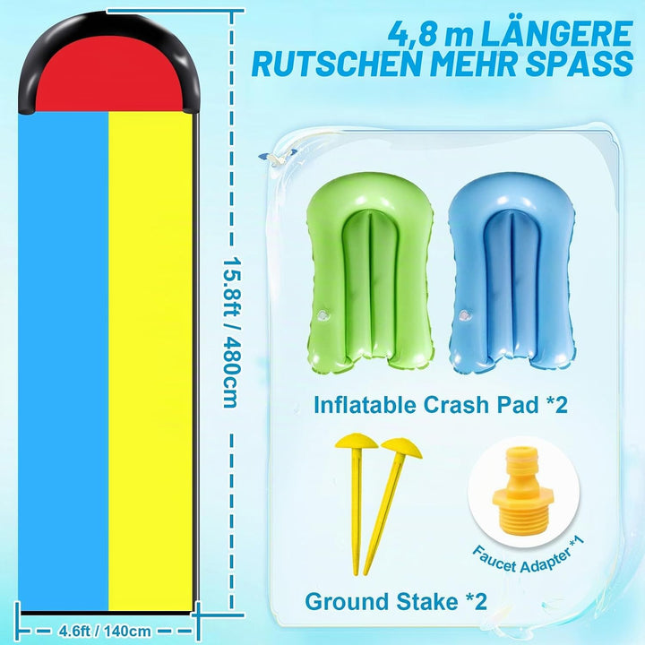 15.8 ft/480 cm Double Water Slide,Wasserrutsche Garten für Kinder,Lawn Water Slide with Sprinkler an