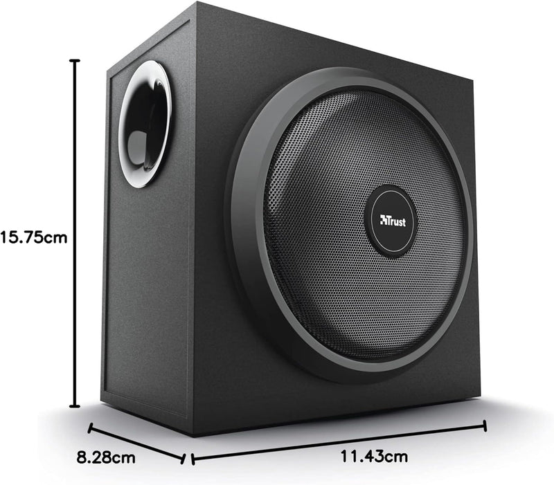 Trust Yuri 2.1 PC Lautsprecher mit Subwoofer, 120W Spitzenleistung, Subwoofer aus Holz mit einem Sta