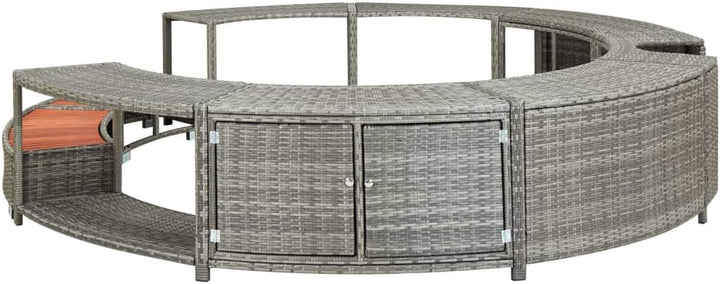 Festnight Whirlpool Umrandung Poly Rattan mit Stauraum Poolumrandung Poolverkleidung Stahlrahmen Whi