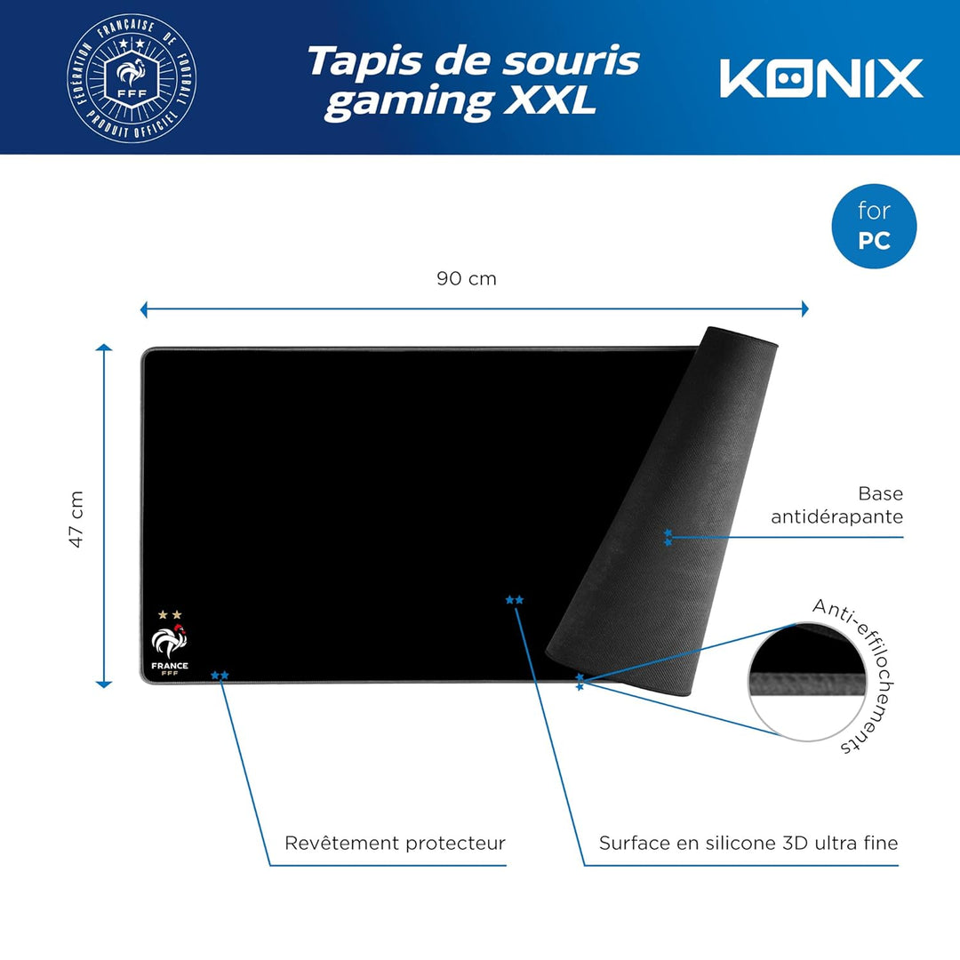 Konix FFF Gaming-Mauspad XXL 90 x 46 cm - rutschfeste Mikrofaser-Oberfläche - Schwarz FFF Schwarz, F