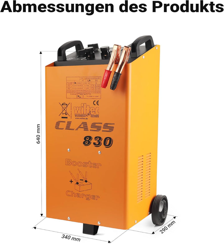 Wiltec Batterieladegerät Booster Class CD 830 12-24 V, mobiles Ladegerät mit Starthilfe für Auto, Mo