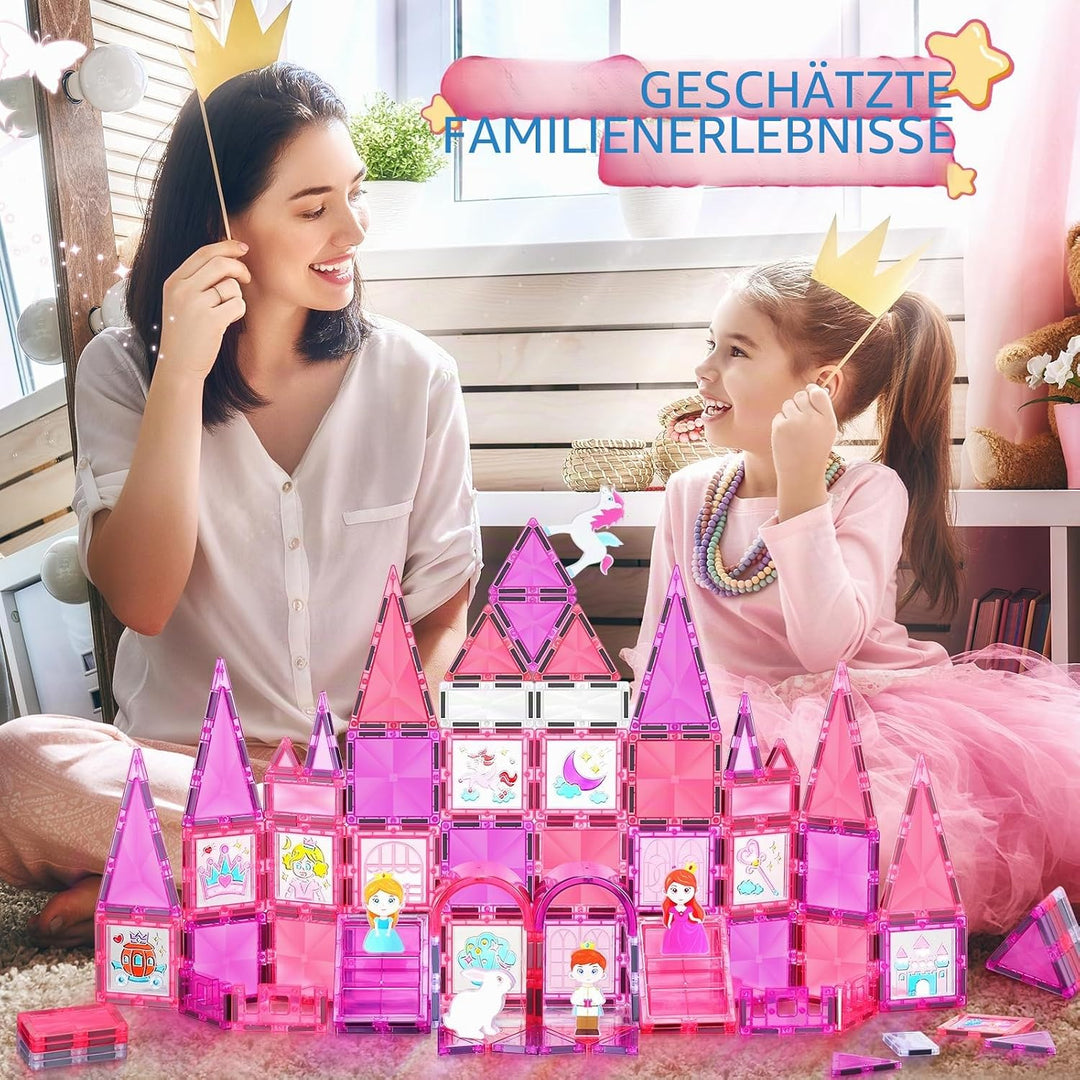 Magnetische Bausteine 101PCS mit Autos, Prinzessin Magnetische Bauklötze, STEM Konstruktionsspielzeu