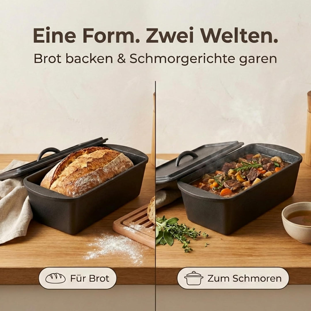 Homira Gusseisen Brotbackform mit Deckel – Voreingebrannt, Backofenfest, Für knuspriges Brot Gusseis