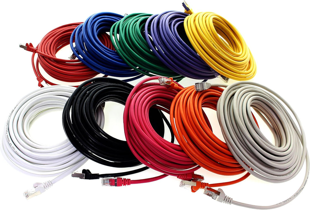 1aTTack CAT5 FTP Netzwerk Patch Kabel mit 2 x RJ45 Stecker Set (10 Farben, 10 Stück) 10m 10m 10 Farb
