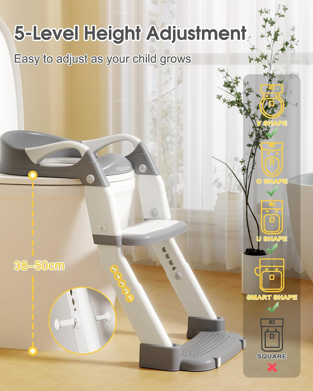 Yucch Toilettensitz Kinder mit Treppe – Upgraded 2-in-1 Kind Toilettensitz höhenverstellbar, rutschf